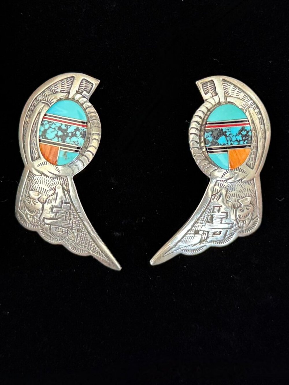 VINTAGE NATIVE AMERICAN STERLING SILVER PIERCED EARRINGS